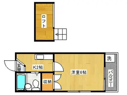 バッハガーデン(1K/2階)の間取り写真