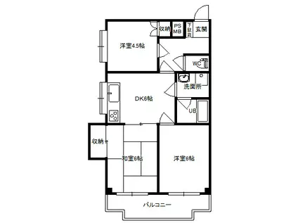シンワマンションB(3DK/3階)の間取り写真