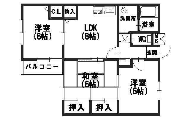 キロックス向日町(3LDK/3階)の間取り写真