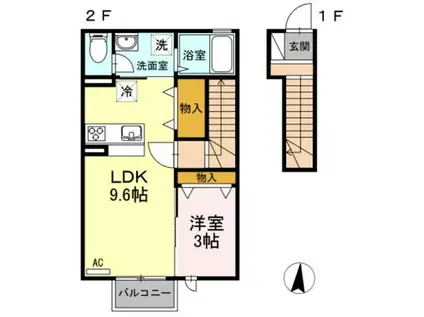 メゾン カアル(1LDK/2階)の間取り写真