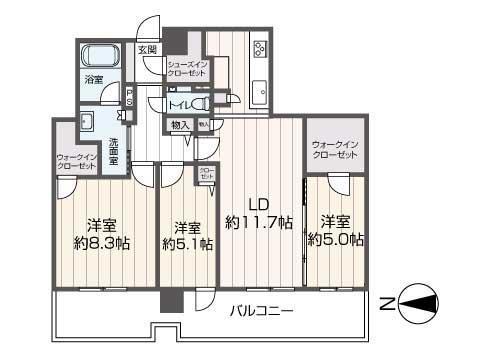 プレミストタワーズ札幌苗穂アクアゲート(3LDK/25階)の間取り写真
