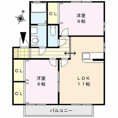 ラヴィーンコート(2LDK/2階)の間取り写真