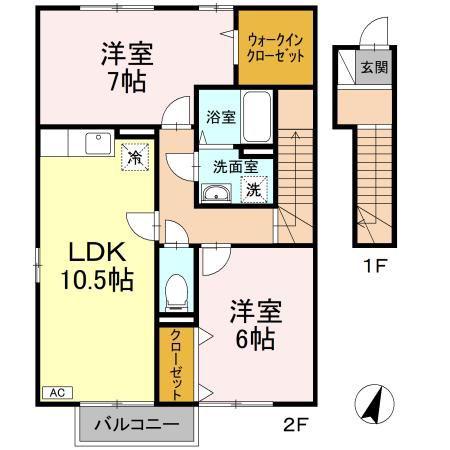 ボヌール・SN A棟(2LDK/2階)の間取り写真
