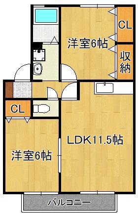 ヒルサイドテラス(2LDK/2階)の間取り写真
