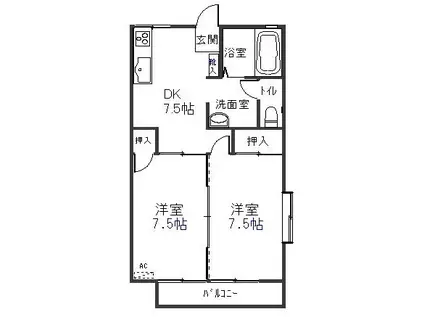 サンハイツ幸C(2DK/2階)の間取り写真