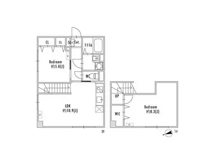 パセオ下北沢代沢2(2LDK/2階)の間取り写真