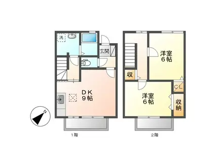 フォルトゥーナ カーサ B棟(2DK/1階)の間取り写真