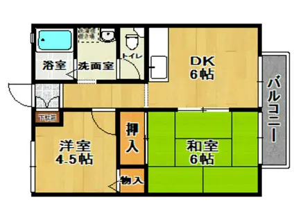 プレジュールFUKUHARA(2DK/1階)の間取り写真