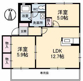 メゾンレディバード A棟(2LDK/2階)の間取り写真
