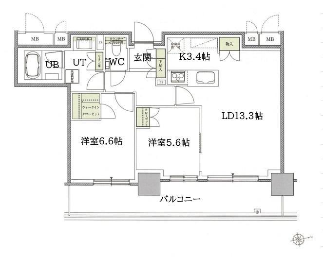 プレミスト旭川ザ・タワー2002号(2LDK/20階)の間取り写真