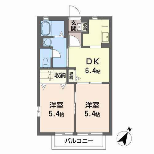 ピュアソウル諏訪(2DK/2階)の間取り写真