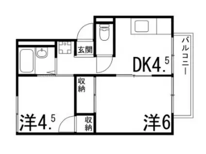 第二野里ハイツ(2DK/1階)の間取り写真