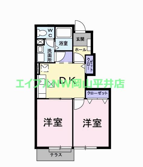 ラフィーネAYAA棟(2DK/1階)の間取り写真