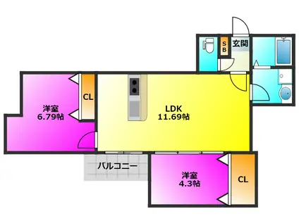 ヴェルジュ博多南グランスイート(2LDK/3階)の間取り写真