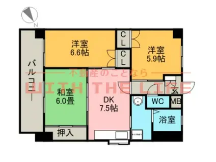 北野ガーデンコート(3DK/3階)の間取り写真