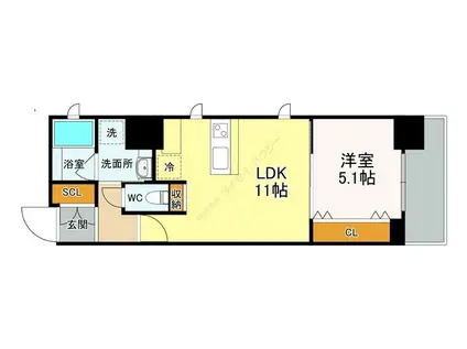 シエル クゥエール天満橋(1LDK/5階)の間取り写真
