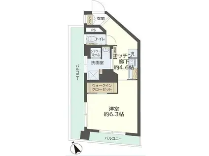 川口ファミリーマンション(1K/5階)の間取り写真