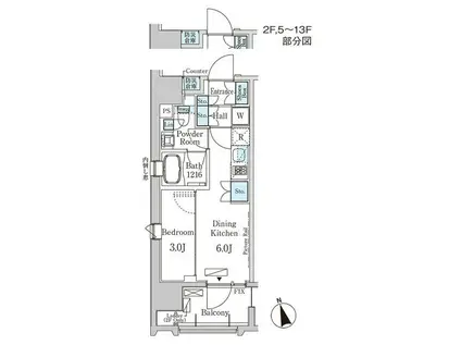 プライマル中央MINATO(1DK/13階)の間取り写真