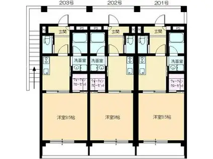 カプリス六番館(1K/2階)の間取り写真