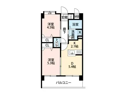 VENTO DELLA FORESTA (2DK/4階)の間取り写真