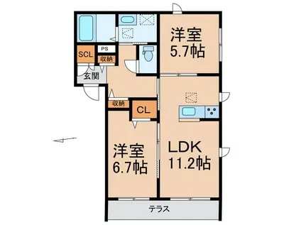 ベレオ LA SPIAGGIA(2LDK/1階)の間取り写真