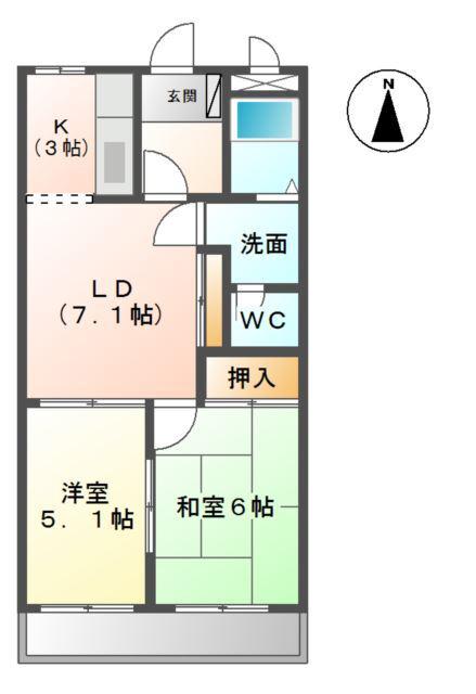 サンローズ東浦(2LDK/2階)の間取り写真