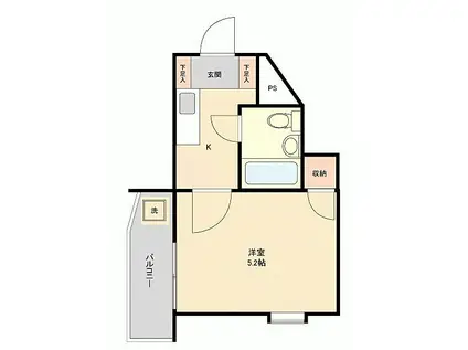 ハイタウン横浜東(1K/2階)の間取り写真