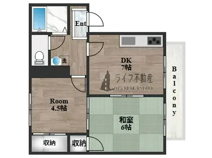 エステートピアイワサキ(2DK/1階)の間取り写真