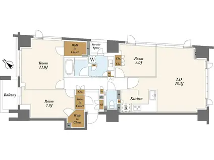 ジオグランデ白金台(3LDK/15階)の間取り写真