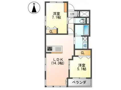 イーグルカーサ GEN(2LDK/2階)の間取り写真