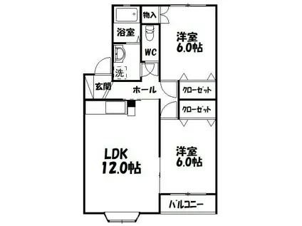 エスポワールミシマC(2LDK/2階)の間取り写真