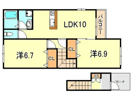 グランスターチス(2LDK/2階)の間取り写真