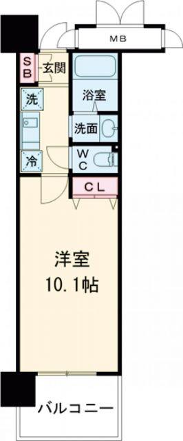 レジディア三宮東(1K/2階)の間取り写真