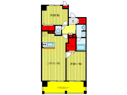 ロイヤルパークス新田(2LDK/10階)の間取り写真