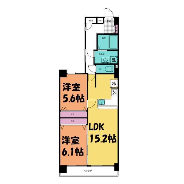 ライオンズマンション栄第2(2LDK/7階)の間取り写真