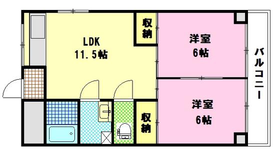岡村ビル(2LDK/3階)の間取り写真