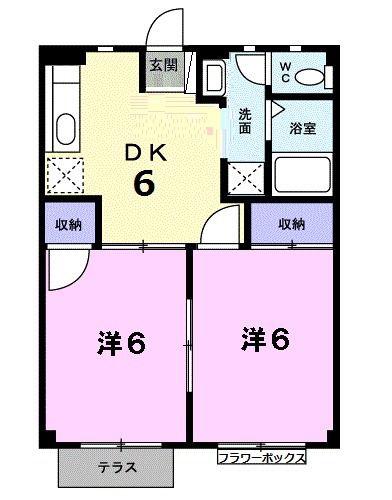 セジュール若宮II(2DK/1階)の間取り写真