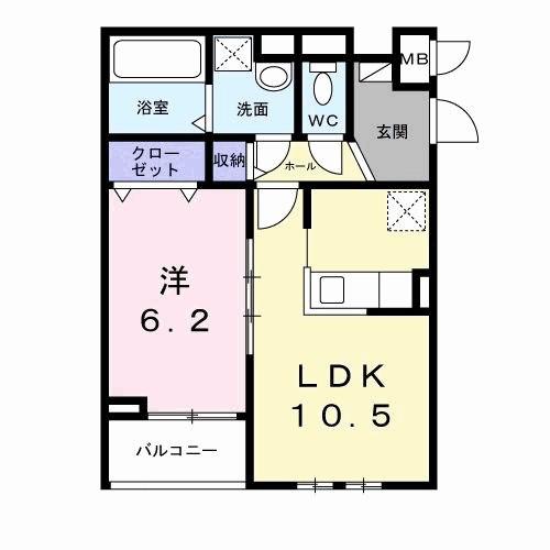 ロイヤルメゾン北巽 I(1LDK/2階)の間取り写真