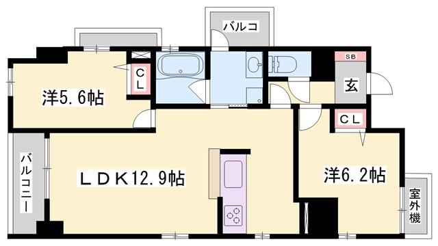 アンゼン十二所前(2LDK/2階)の間取り写真