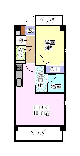レージュ川原通(1LDK/3階)の間取り写真