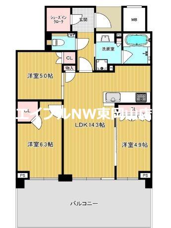 ライオンズタワー岡山千日前(3LDK/20階)の間取り写真