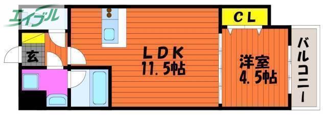 WILLDO岡山大供(1LDK/6階)の間取り写真