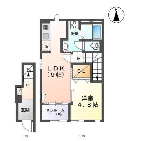 AVENIRII(1LDK/2階)の間取り写真