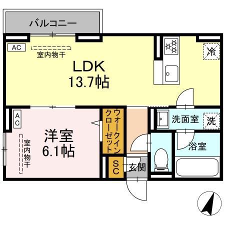 D PAINA ODORIBA(1LDK/3階)の間取り写真