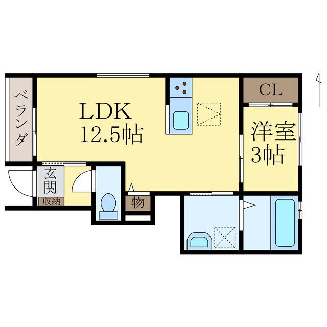 クラウンハイツ今福1丁目(1LDK/1階)の間取り写真