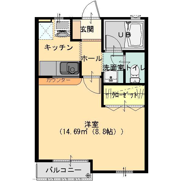 グレイスコート朝倉B棟(1K/2階)の間取り写真