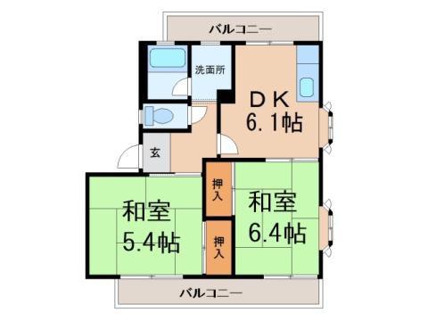 JR和歌山線 岩出駅 徒歩29分 2階建 築35年(2DK/2階)の間取り写真