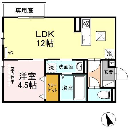 ノクターン II棟(1LDK/1階)の間取り写真