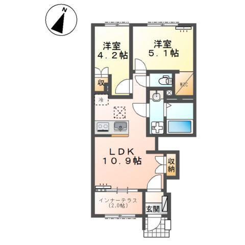 水戸市酒門町アパート(2LDK/1階)の間取り写真