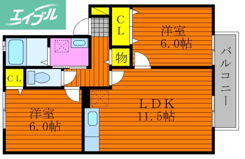 メゾンプリネール A棟(2LDK/2階)の間取り写真